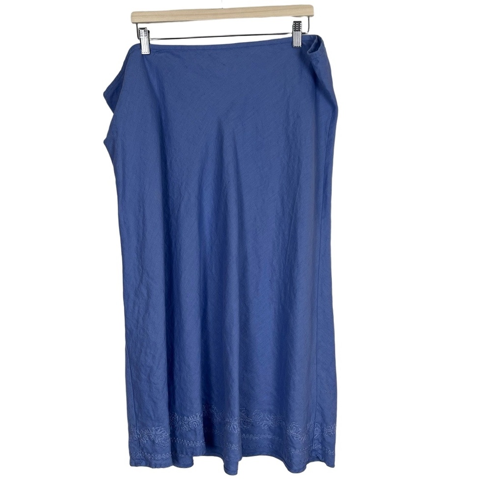 JM‎ Collection Midi Skirt Size 16 Blue Embroidered Linen Coastal Breathable Flaw
